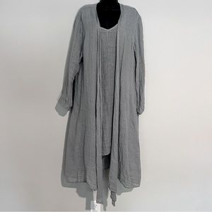 FLAX Gray Linen Sleeveless Tunic Dress and Long Sleeve Duster Set L